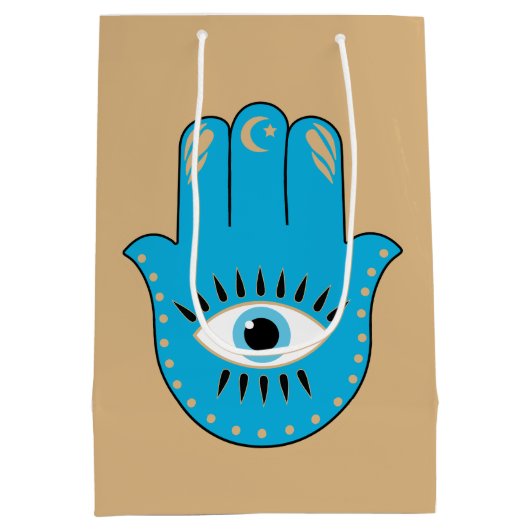Hamsa Hand Grieks Evil Eye Blauw Medium Cadeauzakje (Achterkant)
