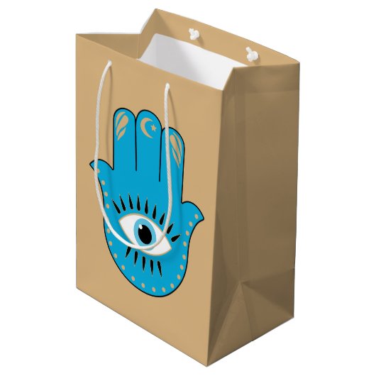 Hamsa Hand Grieks Evil Eye Blauw Medium Cadeauzakje (Achterkant Gekanteld)