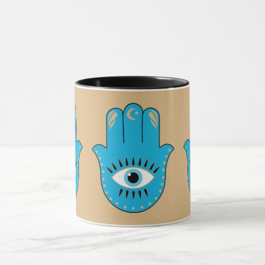 Hamsa Hand Grieks Evil Eye Blauw Mok (Midden)