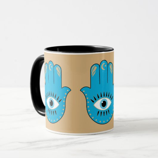 Hamsa Hand Grieks Evil Eye Blauw Mok (Voorkant links)