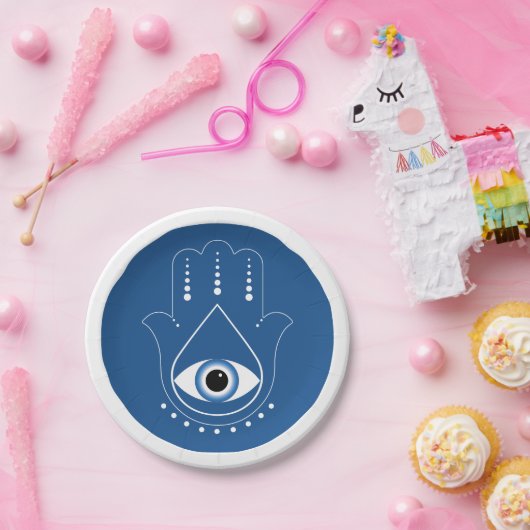 Hamsa Hand Grieks Evil Eye Blauw Papieren Bordje (Feest)