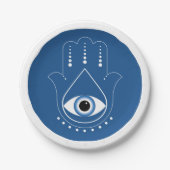 Hamsa Hand Grieks Evil Eye Blauw Papieren Bordje (Voorkant)