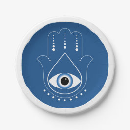 Hamsa Hand Grieks Evil Eye Blauw Papieren Bordje