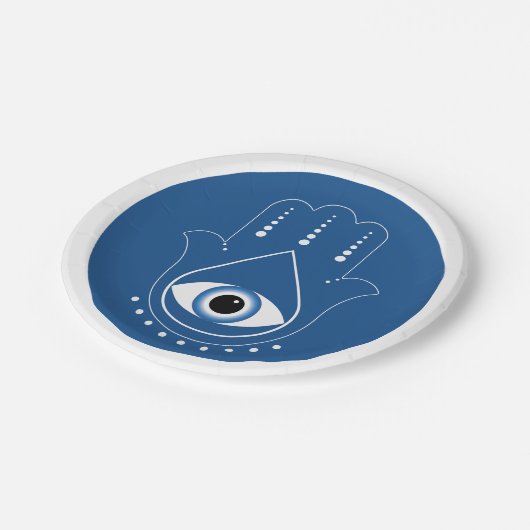 Hamsa Hand Grieks Evil Eye Blauw Papieren Bordje (Gekanteld)