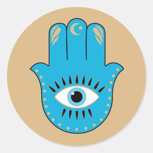 Hamsa Hand Grieks Evil Eye Blauw Ronde Sticker (Voorkant)