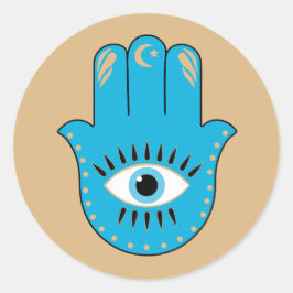 Hamsa Hand Grieks Evil Eye Blauw Ronde Sticker