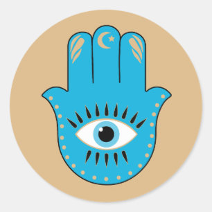 Hamsa Hand Grieks Evil Eye Blauw Ronde Sticker