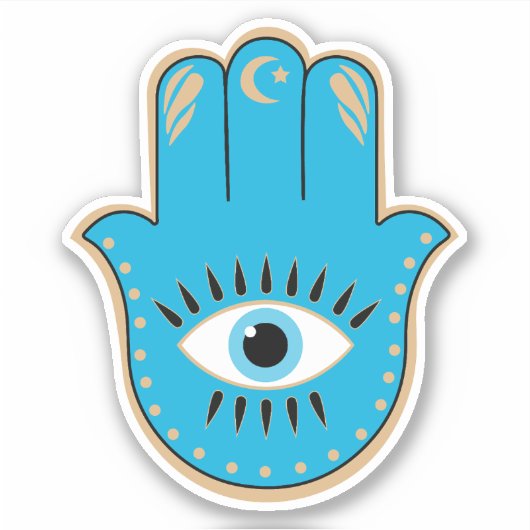 Hamsa Hand Grieks Evil Eye Blauw Sticker (Voorkant)