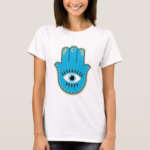 Hamsa Hand Grieks Evil Eye Blauw T-shirt