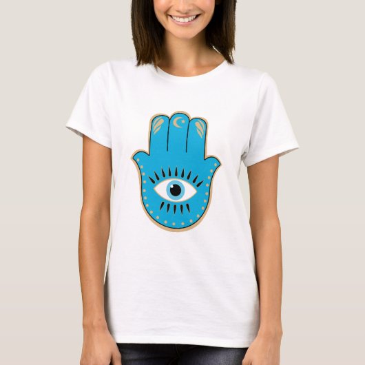 Hamsa Hand Grieks Evil Eye Blauw T-shirt (Voorkant)
