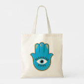 Hamsa Hand Grieks Evil Eye Blauw Tote Bag (Achterkant)