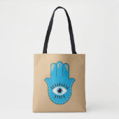 Hamsa Hand Grieks Evil Eye Blauw Tote Bag (Voorkant)