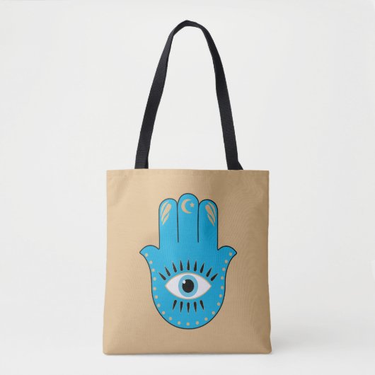 Hamsa Hand Grieks Evil Eye Blauw Tote Bag (Voorkant)