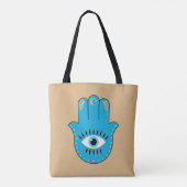 Hamsa Hand Grieks Evil Eye Blauw Tote Bag (Achterkant)