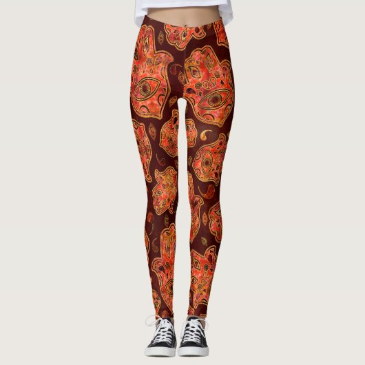 Hamsa hand-hand-hand van Fatima patroonreceptoren Leggings (Voorkant)