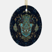 Hamsa hand-hand van Fatima Blue Gemstenen Keramisch Ornament (Rechts)