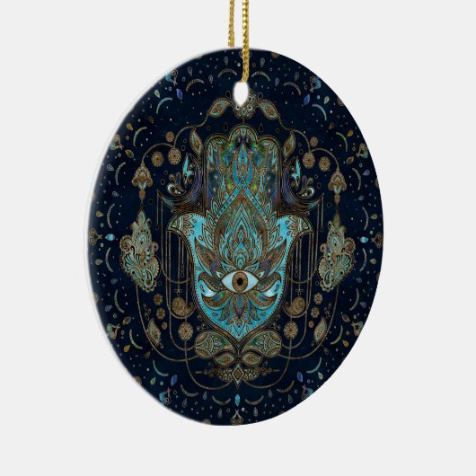 Hamsa hand-hand van Fatima Blue Gemstenen Keramisch Ornament (Rechts)