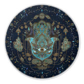 Hamsa hand-hand van Fatima Blue Gemstenen Keramische Knop (Voorkant)