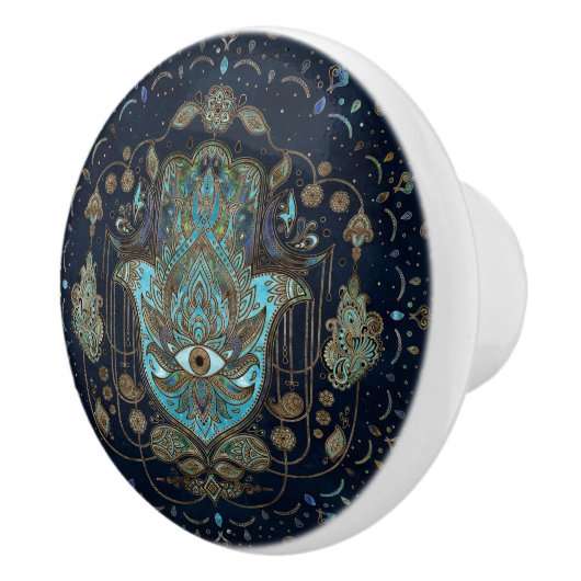 Hamsa hand-hand van Fatima Blue Gemstenen Keramische Knop (Rechts)