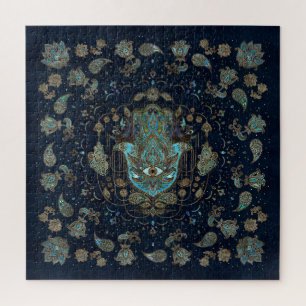 Hamsa hand-hand van Fatima Blue Gemstenen Legpuzzel