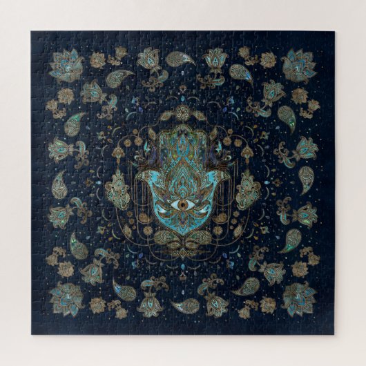 Hamsa hand-hand van Fatima Blue Gemstenen Legpuzzel (Verticaal)