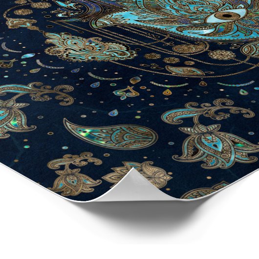 Hamsa hand-hand van Fatima Blue Gemstenen Poster (Hoek)