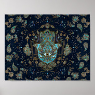 Hamsa hand-hand van Fatima Blue Gemstenen Poster