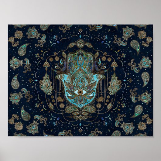 Hamsa hand-hand van Fatima Blue Gemstenen Poster (Voorkant)