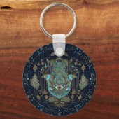 Hamsa hand-hand van Fatima Blue Gemstenen Sleutelhanger (Voorkant)