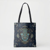 Hamsa hand-hand van Fatima Blue Gemstenen Tote Bag (Voorkant)