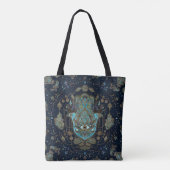 Hamsa hand-hand van Fatima Blue Gemstenen Tote Bag (Achterkant)