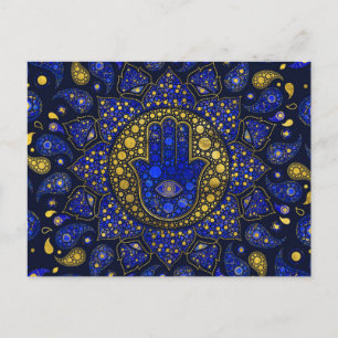 Hamsa hand-hand van Fatima Dot Art Lapis Lazuli Briefkaart