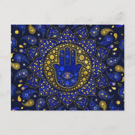 Hamsa hand-hand van Fatima Dot Art Lapis Lazuli Briefkaart (Voorkant)