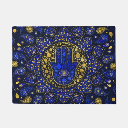 Hamsa hand-hand van Fatima Dot Art Lapis Lazuli Deurmat (Voorkant)