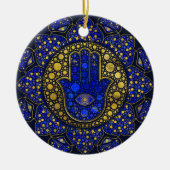 Hamsa hand-hand van Fatima Dot Art Lapis Lazuli Keramisch Ornament (Voorkant)