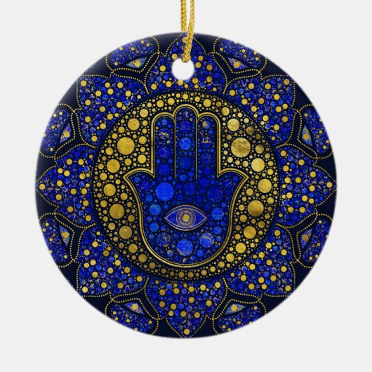 Hamsa hand-hand van Fatima Dot Art Lapis Lazuli Keramisch Ornament (Voorkant)