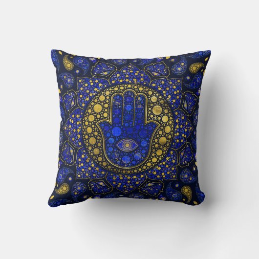 Hamsa hand-hand van Fatima Dot Art Lapis Lazuli Kussen (Achterkant)