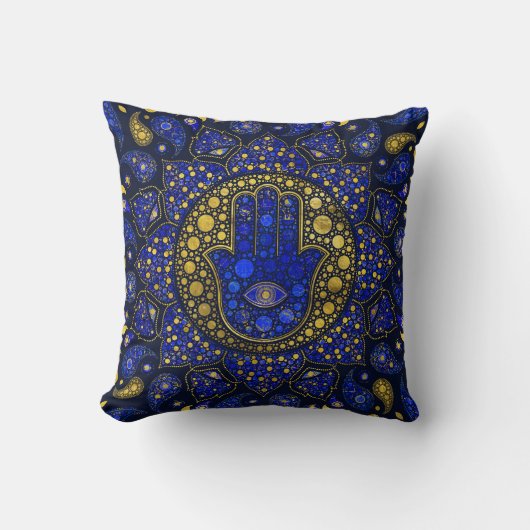 Hamsa hand-hand van Fatima Dot Art Lapis Lazuli Kussen (Voorkant)