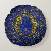 Hamsa hand-hand van Fatima Dot Art Lapis Lazuli Rond Kussen (Voorkant)