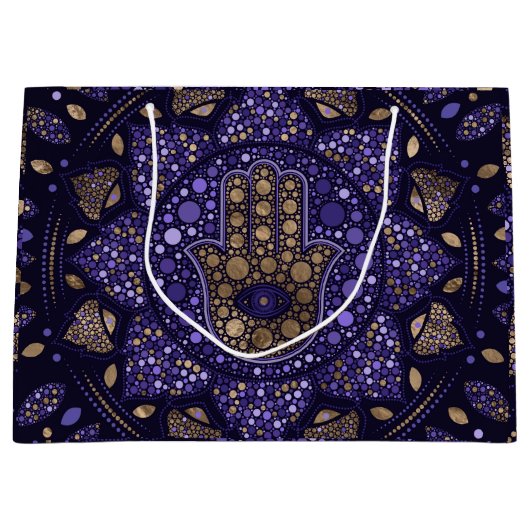 Hamsa Hand-Hand van Fatima in Lotus mandala Groot Cadeauzakje (Voorkant)
