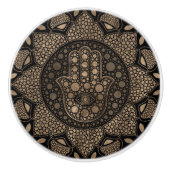 Hamsa Hand-Hand van Fatima in Lotus mandala Keramische Knop (Voorkant)