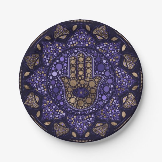 Hamsa Hand-Hand van Fatima in Lotus mandala Papieren Bordje (Voorkant)