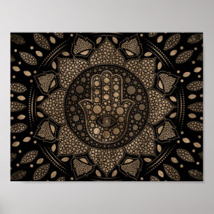 Hamsa Hand-Hand van Fatima in Lotus mandala Poster