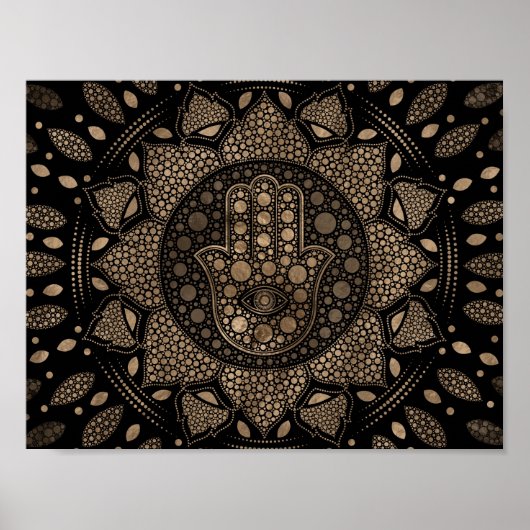 Hamsa Hand-Hand van Fatima in Lotus mandala Poster (Voorkant)