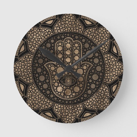 Hamsa Hand-Hand van Fatima in Lotus mandala Ronde Klok (Voorkant)