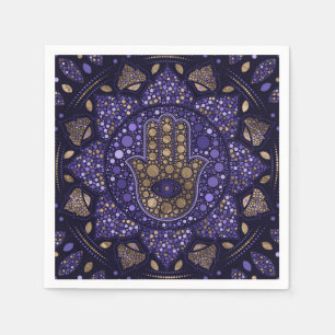 Hamsa Hand-Hand van Fatima in Lotus mandala Servet
