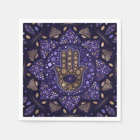 Hamsa Hand-Hand van Fatima in Lotus mandala Servet (Voorkant)