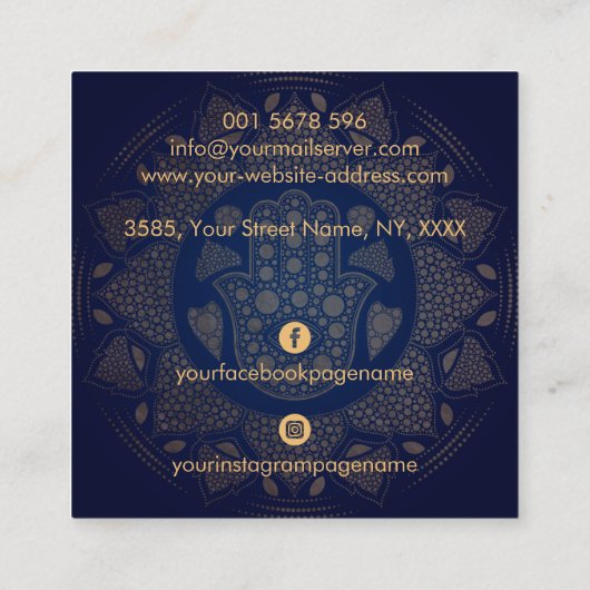 Hamsa Hand-Hand van Fatima in Lotus mandala Vierkante Visitekaartje (Achterkant)