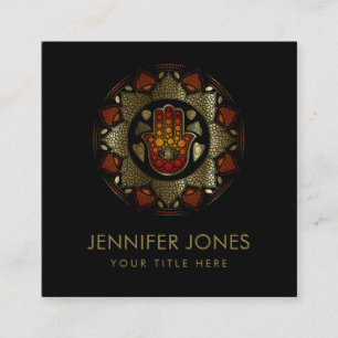 Hamsa Hand-Hand van Fatima in Lotus mandala Vierkante Visitekaartje