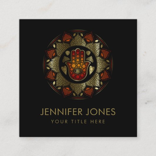 Hamsa Hand-Hand van Fatima in Lotus mandala Vierkante Visitekaartje (Voorkant)